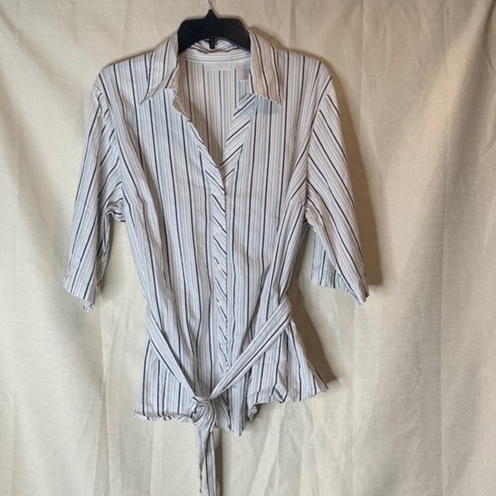 worthington womens stretch striped belted blouse size 1x